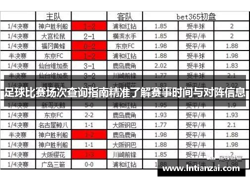 足球比赛场次查询指南精准了解赛事时间与对阵信息